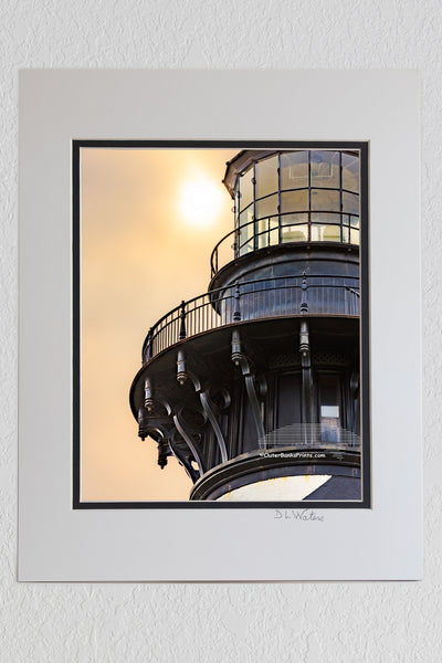 8 x 10 luster print in a 11 x 14 ivory and black double mat of A close-up photo of Cape Hatteras Lighthouse at Hatteras Island on the Outer Banks of NC.  Edit alt text