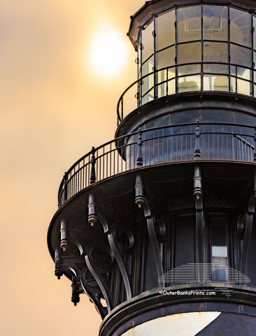 A close-up photo of Cape Hatteras Lighthouse at Hatteras Island on the Outer Banks of NC.