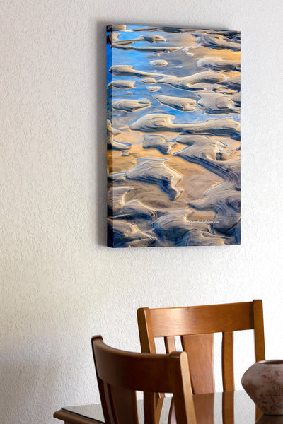 20"x30" x1.5" stretched canvas print hanging in the dining room of A close-up of sand and water pattern at Oregon Inlet North Carolina.
