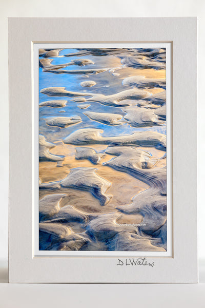 4 x 6 luster print in a 5 x 7 ivory mat of  A close-up of sand and water pattern at Oregon Inlet North Carolina.