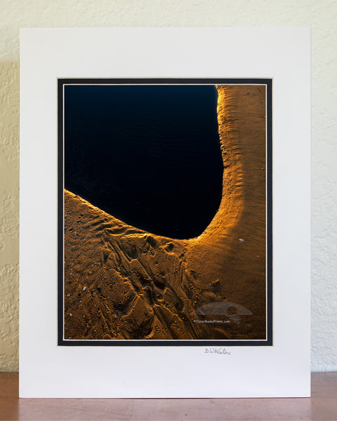 8 x 10 Luster print in a 11 x 14 ivory and black double map of Morning light reflecting off the sand at the edge of the tide pool.