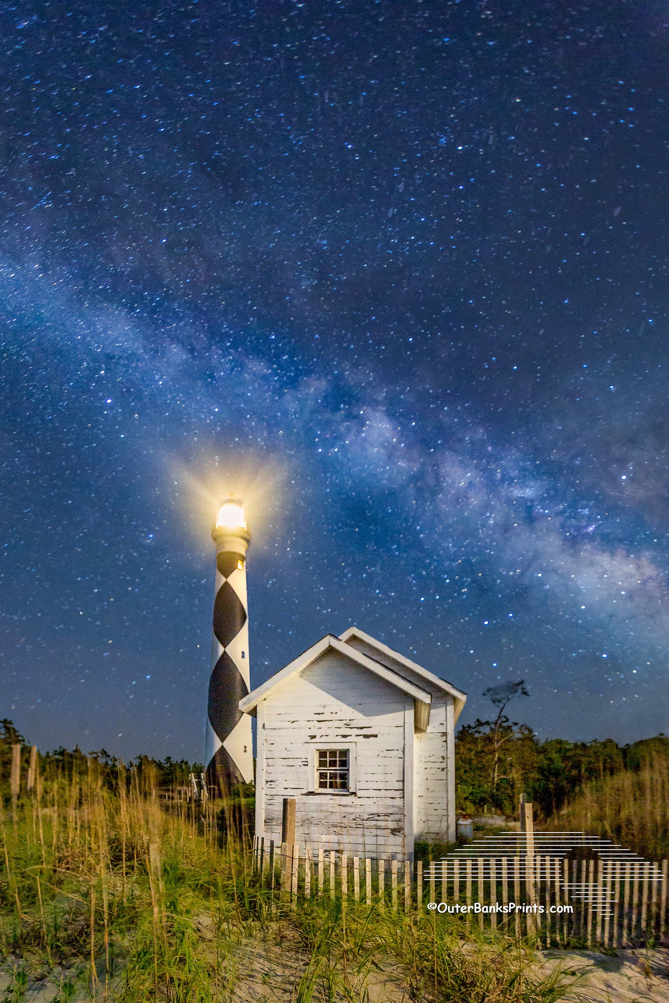 Cape Lookout Lighthouse and Milky Way on the Corer Banks of North Carolina.