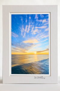 4 x 6 luster print in a 5 x 7 ivory mat of  Ocean view from the end of Kitty Hawk Fishing Pier on the Outer Banks, NC,
