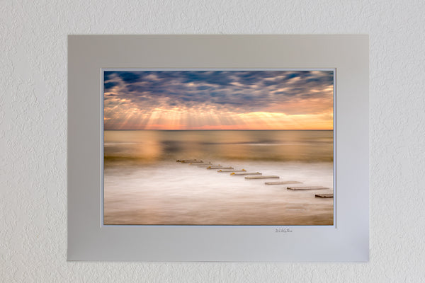 13 x 19 luster print in 18 x 24 ivory ￼￼mat of Long exposure of an amazing sky and a drainage outflow in Nags Head on the Outer Banks of NC.