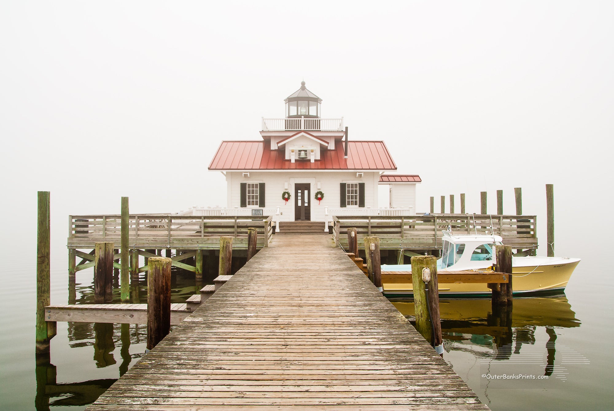 Outer Banks picture of the Manteo NC  lighthouse In the fog.