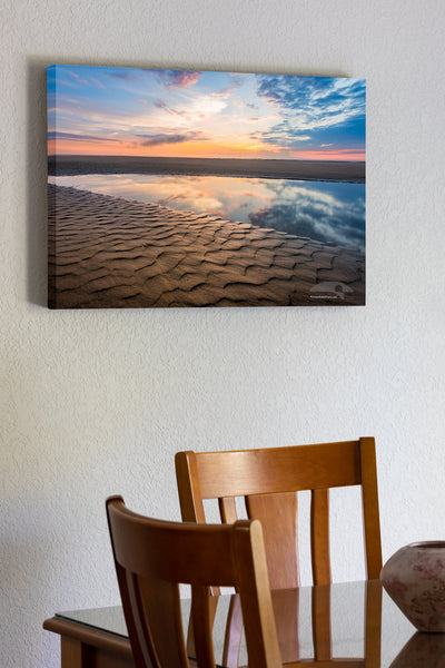 20"x30" x1.5" stretched canvas print hanging in the dining room of Sunrise tide pool at Cololla on the Outer Banks of NC.