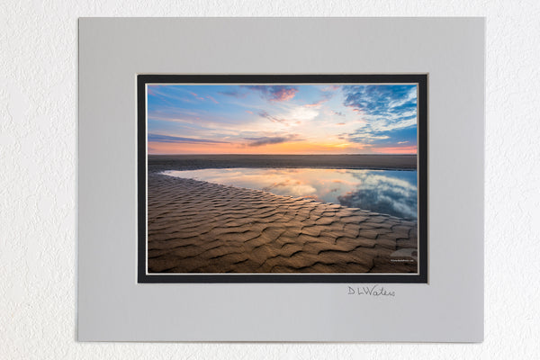 5 x 7 luster prints in a 8 x 10 ivory and black double mat of  Sunrise tide pool at Cololla on the Outer Banks of NC.
