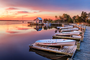 Sunrise at Shallow Bag Bay waterfront in Manteo on the Outer Banks of NC.