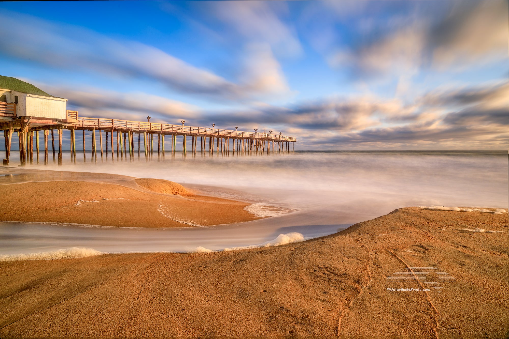 Long exposure of Nags Head Fishing Pier in Nags Head on the Outer Banks of NC.