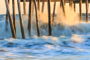 A long exposure and crashing waves created this photo of the Outer Banks Pier in South Nags Head.
