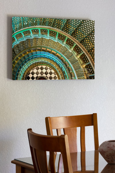 20"x30" x1.5" stretched canvas print hanging in the dining room ofSpiral staircase in Currituck Beach  Lighthouse.