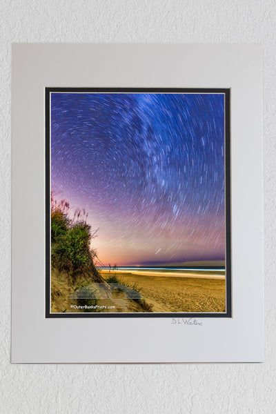 8 x 10 luster print in a 11 x 14 ivory and black double mat of Stars at Corolla Beach Outer Banks NC.