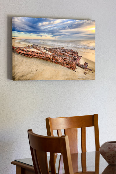 20"x30" x1.5" stretched canvas print hanging in the dining room of The G. A. Kohler shipwreck found on a Hatteras Island beach near Avon North Carolina.