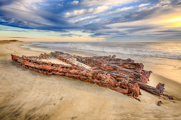 The G. A. Kohler shipwreck found on a Hatteras Island beach near Avon North Carolina.
