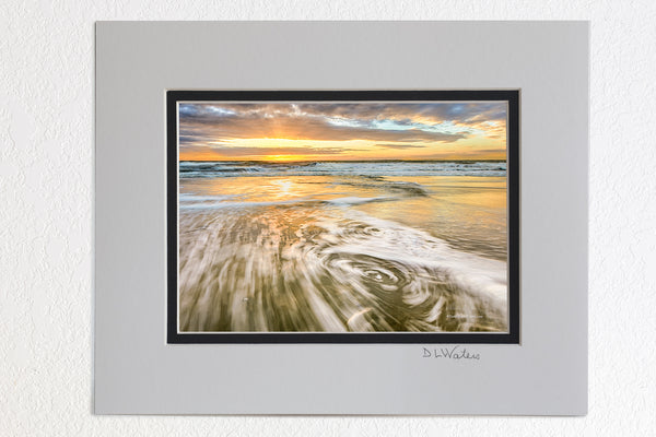 5 x 7 luster prints in a 8 x 10 ivory and black double mat of  Cloudy sunrise at Carova Beach on the northern Outer Banks.