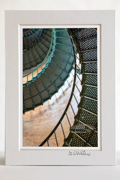 4 x 6 luster print in a 5 x 7 ivory mat of Pattern of spiral staircase inside Currituck Beach Lighthouse in Corolla North Carolina.