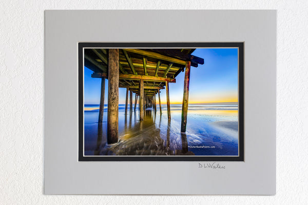 5 x 7 luster prints in a 8 x 10 ivory and black double mat of  For this photo I used a flashlight while the shutter was open to paint in details under the pier.