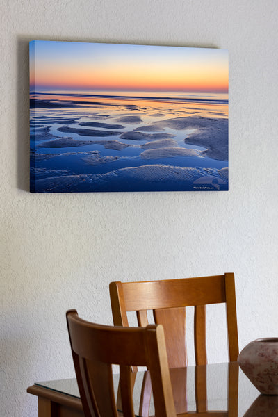 20"x30" x1.5" stretched canvas print hanging in the dining room of Early morning tide pools at a Corolla beach, Outer Banks, NC.