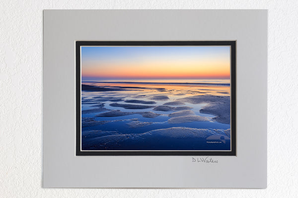 5 x 7 luster prints in a 8 x 10 ivory and black double mat of  Early morning tide pools at a Corolla beach, Outer Banks, NC.