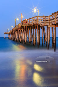Nags Head Fishing Pier at twilight on the Outer Banks.
