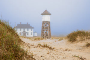 A foggy morning at Washed Woods US Coast Guard station number 166, in Carova Beach on the Outer Banks of North Carolina.