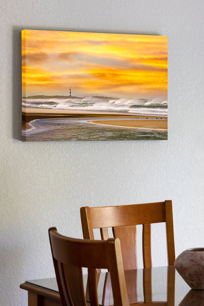 20"x30" x1.5" stretched canvas print hanging in the dining room of The surf was crashing ashore and the wind was blowing so hard I could hardly stand when I captured this photo looking toward Cape Lookout Lighthouse from Cape Point on the Core Banks in North Carolina.
