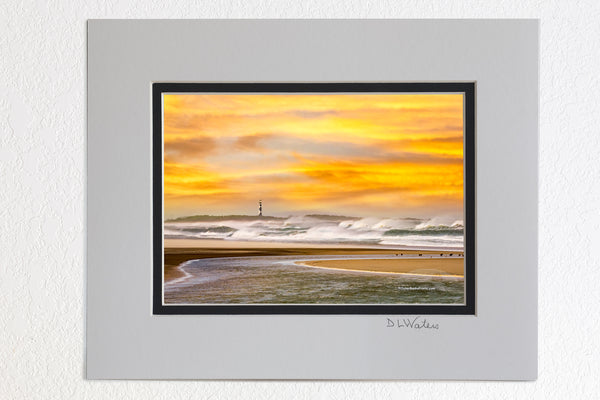 8 x 10 luster print in a 11 x 14 ivory and black double mat of The surf was crashing ashore and the wind was blowing so hard I could hardly stand when I captured this photo looking toward Cape Lookout Lighthouse from Cape Point on the Core Banks in North Carolina.