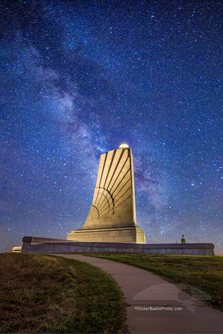 The only way I was able to capture this star filled Milky Way galaxy sky at the Wright Brothers National Memorial in Kill Devil Hills on the Outer Banks of North Carolina was to take two photographs and combine them in Photoshop. The light shining on the memorial is way too bright to capture the memorial and the stars in one exposure.